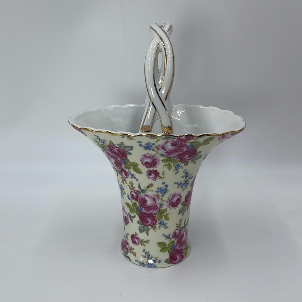 La Dolce Vita by Ja Designs Valerie Collection Basket Handle Pink Floral Vase